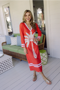 Red Giant Palm V-Neck Caftan