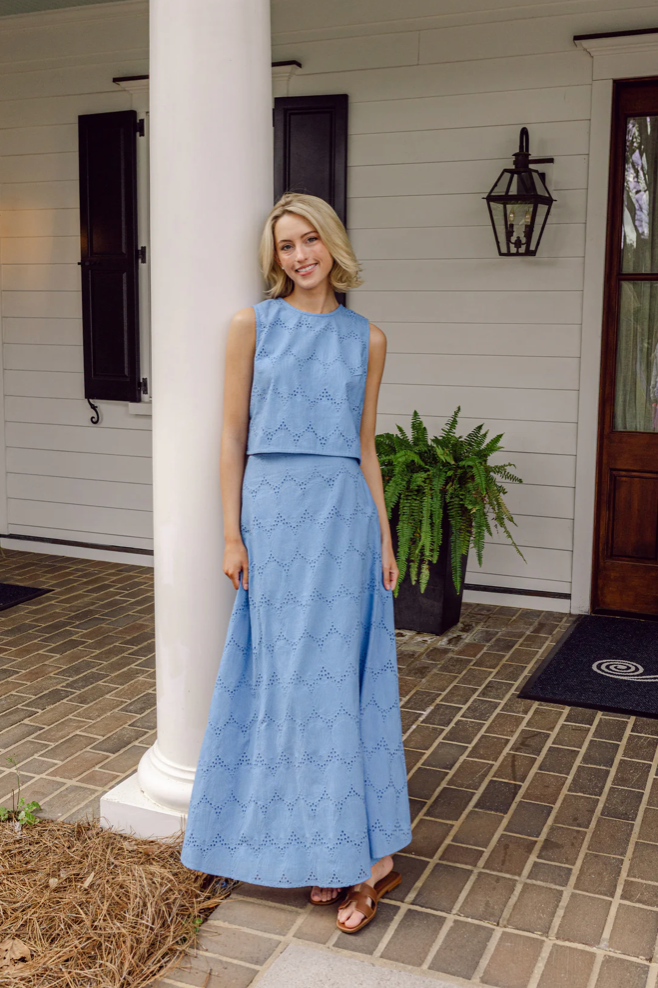 Blue Shell Eyelet Maxi Skirt Set