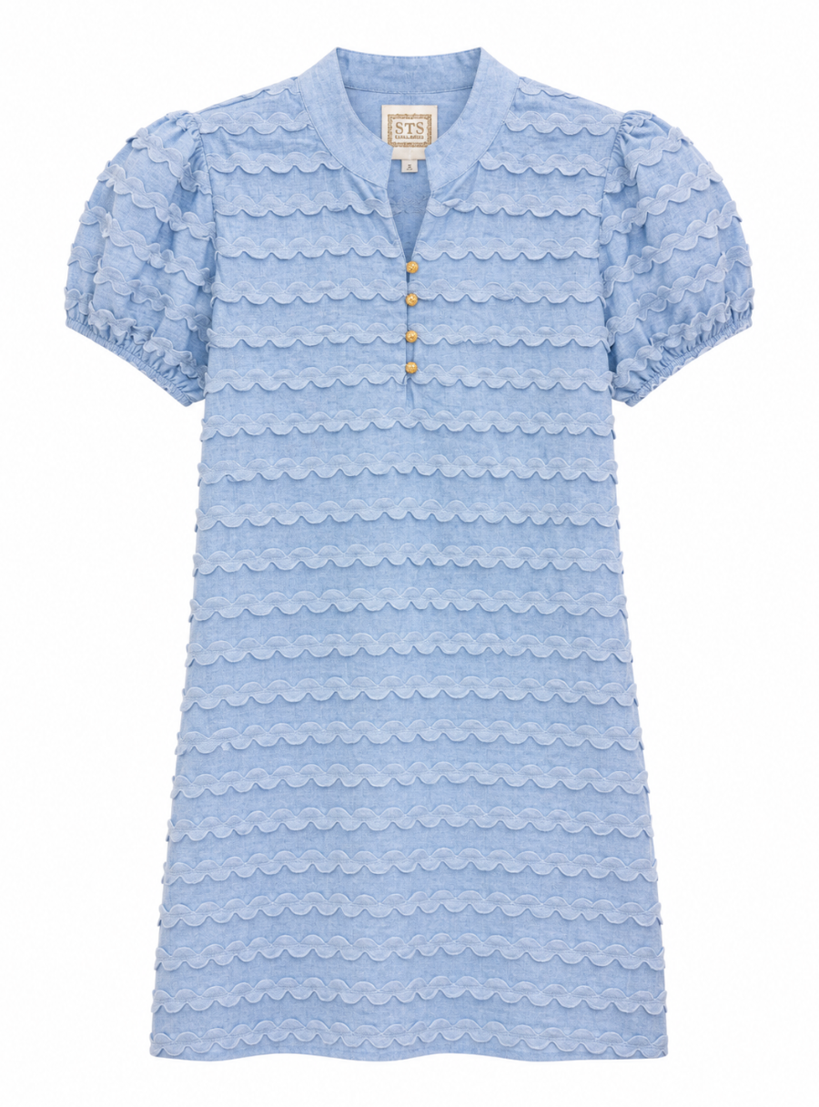 SAMPLE Blue Ric Rac Puff Sleeve Mini Dress (small)