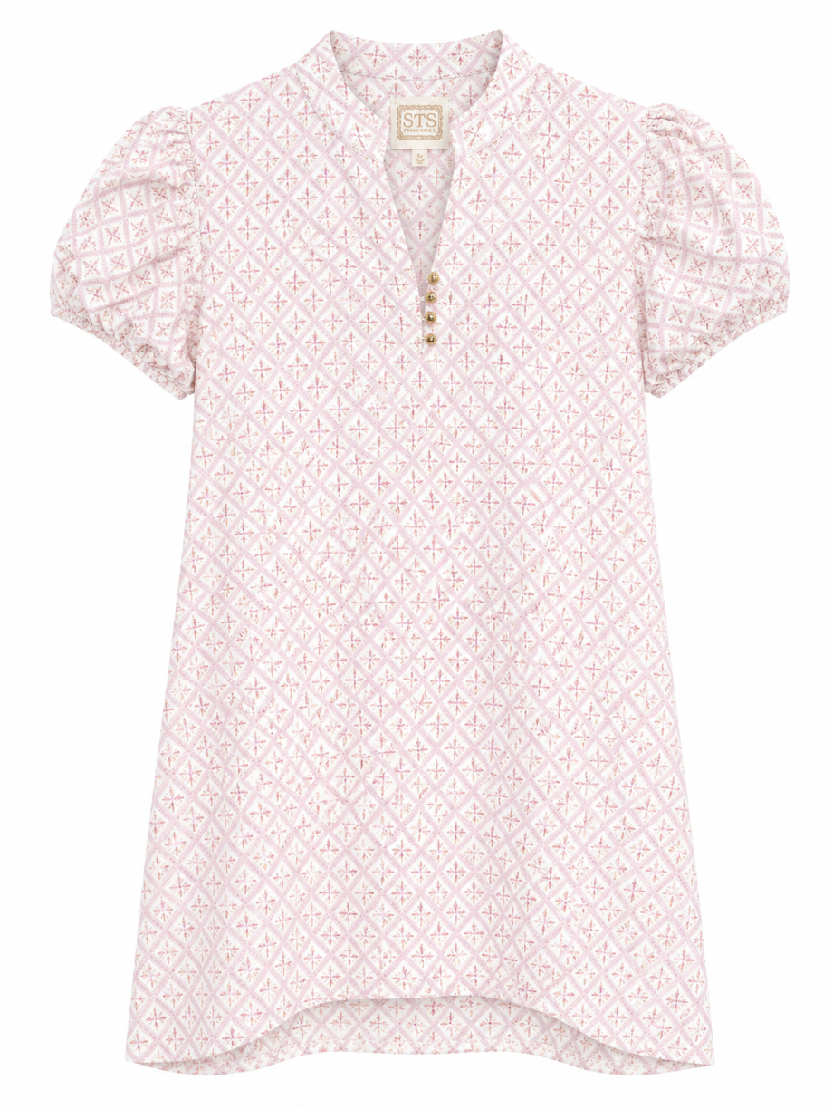 SAMPLE Light Pink Jacquard Puff Sleeve Mini Dress