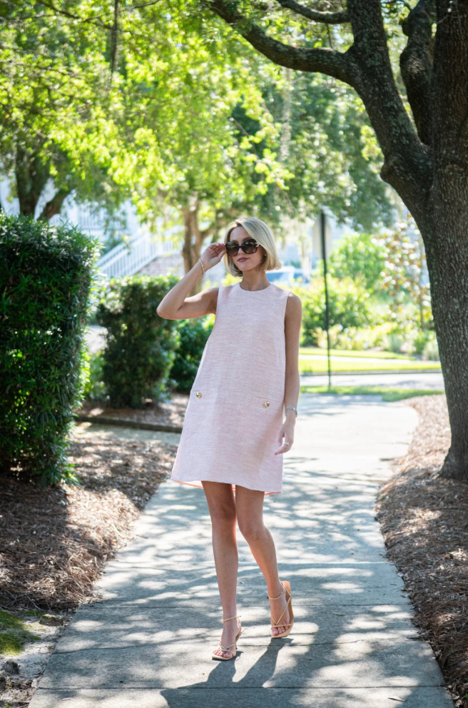 Blush Tweed Sleeveless Shift Dress