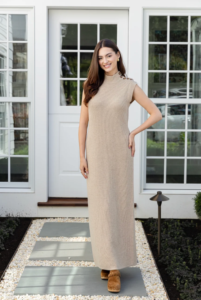 Camel Sleeveless Sweater Dress