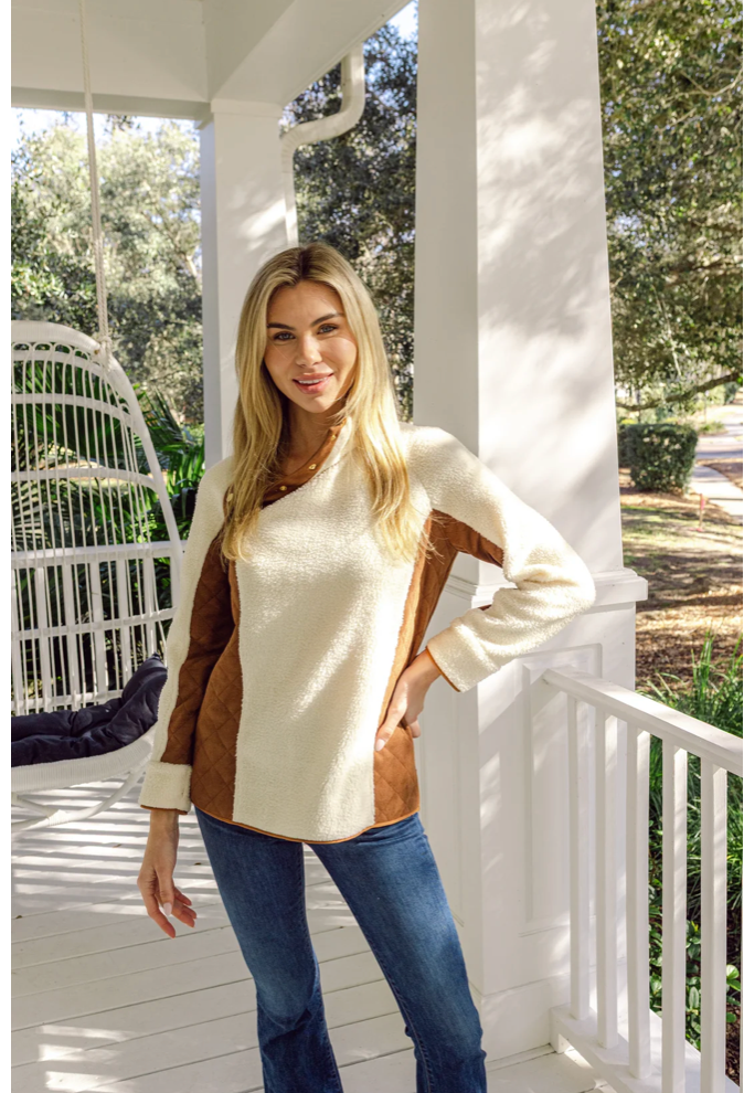 Ivory & Camel Sherpa Pullover