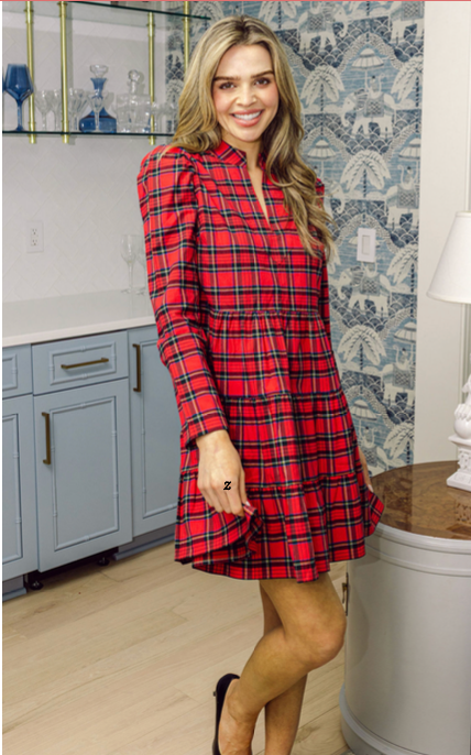 Red Plaid Long Sleeve Tunic Flare Dress