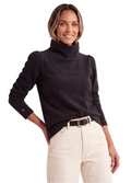 Camilla Puff Sleeve Turtleneck in Vello Fleece | Black