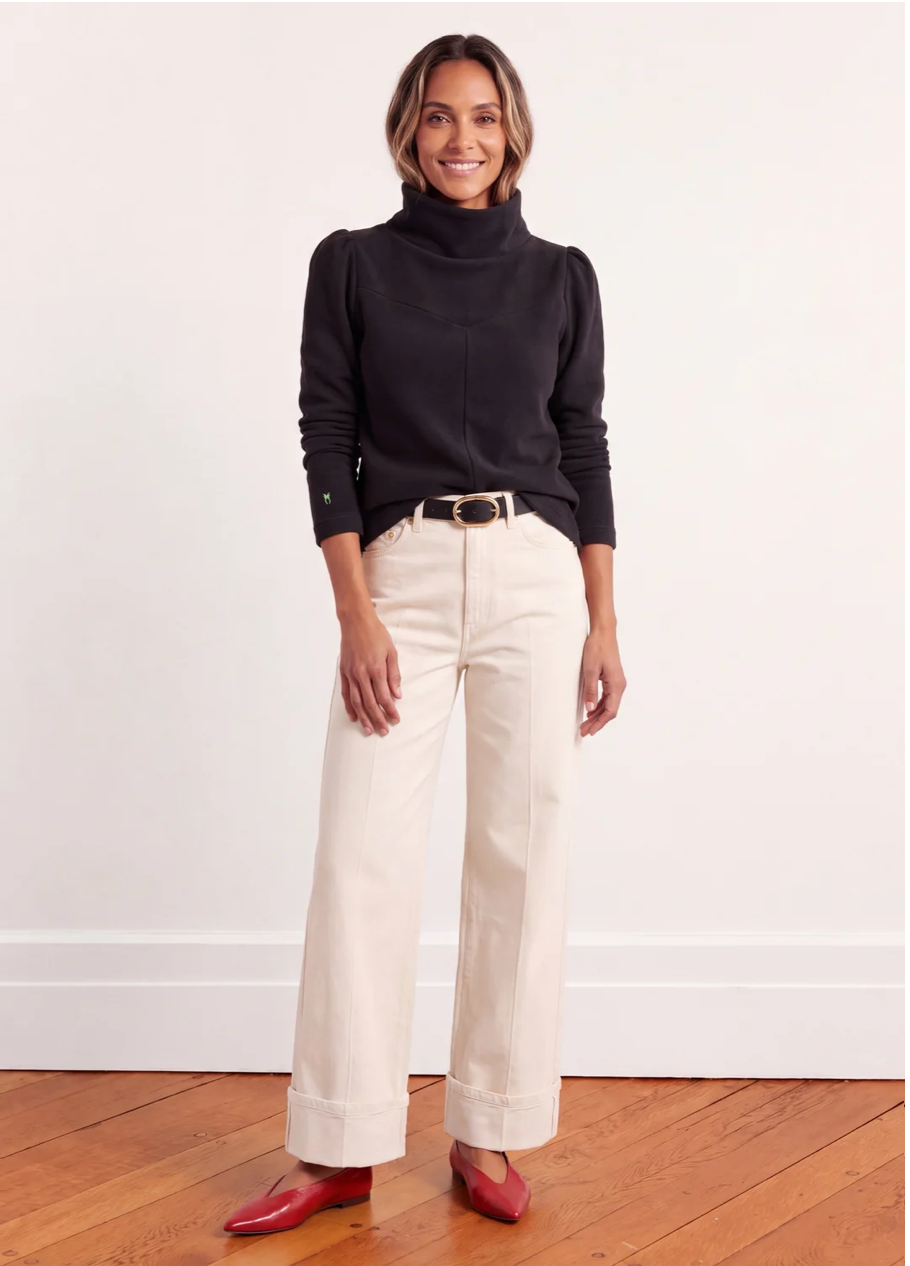 Camilla Puff Sleeve Turtleneck in Vello Fleece | Black