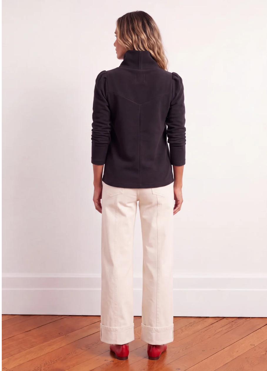 Camilla Puff Sleeve Turtleneck in Vello Fleece | Black