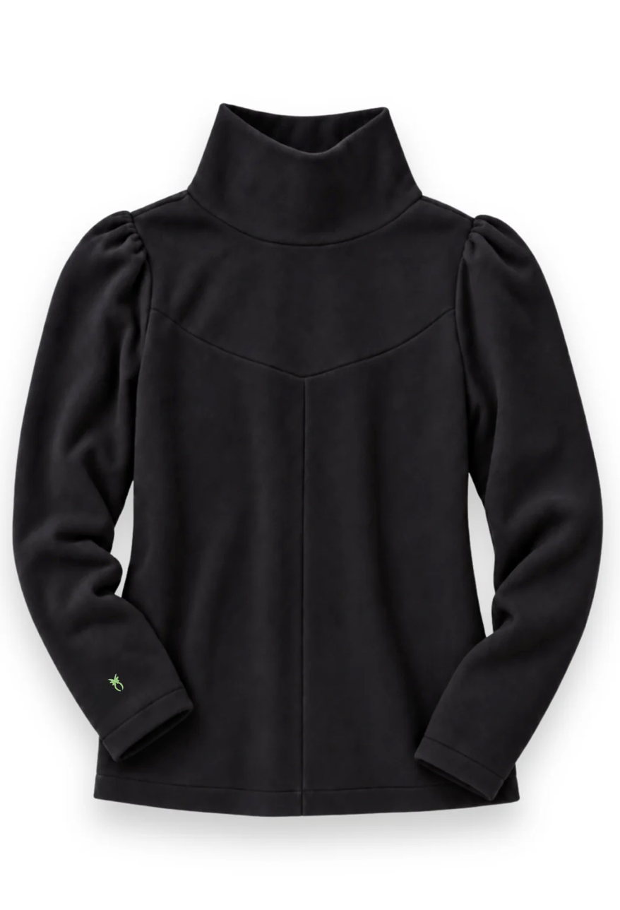 Camilla Puff Sleeve Turtleneck in Vello Fleece | Black