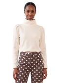 Camilla Puff Sleeve Turtleneck in Vello Fleece (Cream)