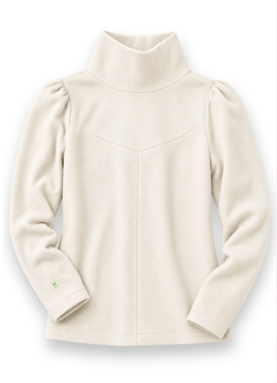 Camilla Puff Sleeve Turtleneck in Vello Fleece (Cream)