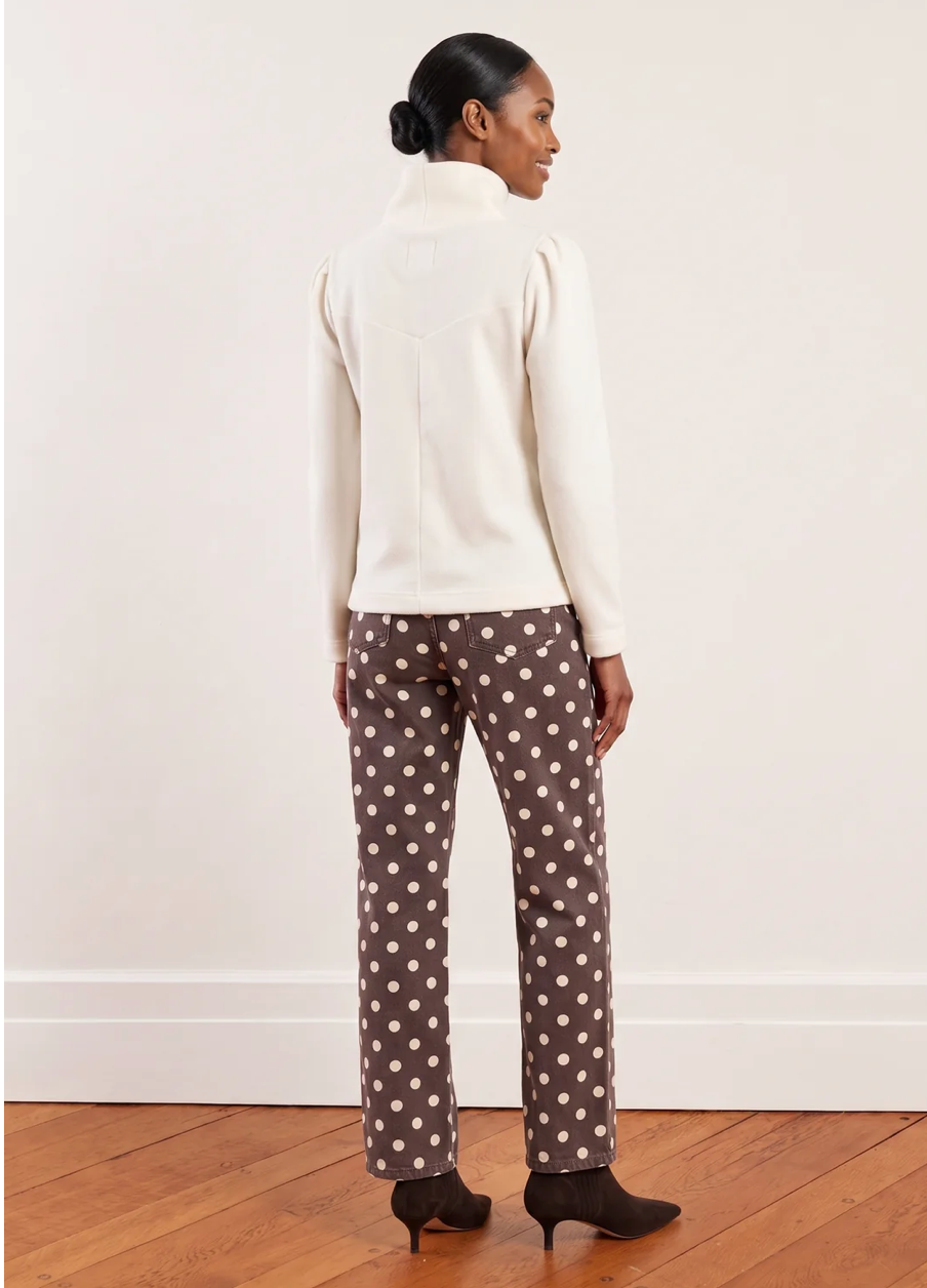 Camilla Puff Sleeve Turtleneck in Vello Fleece (Cream)