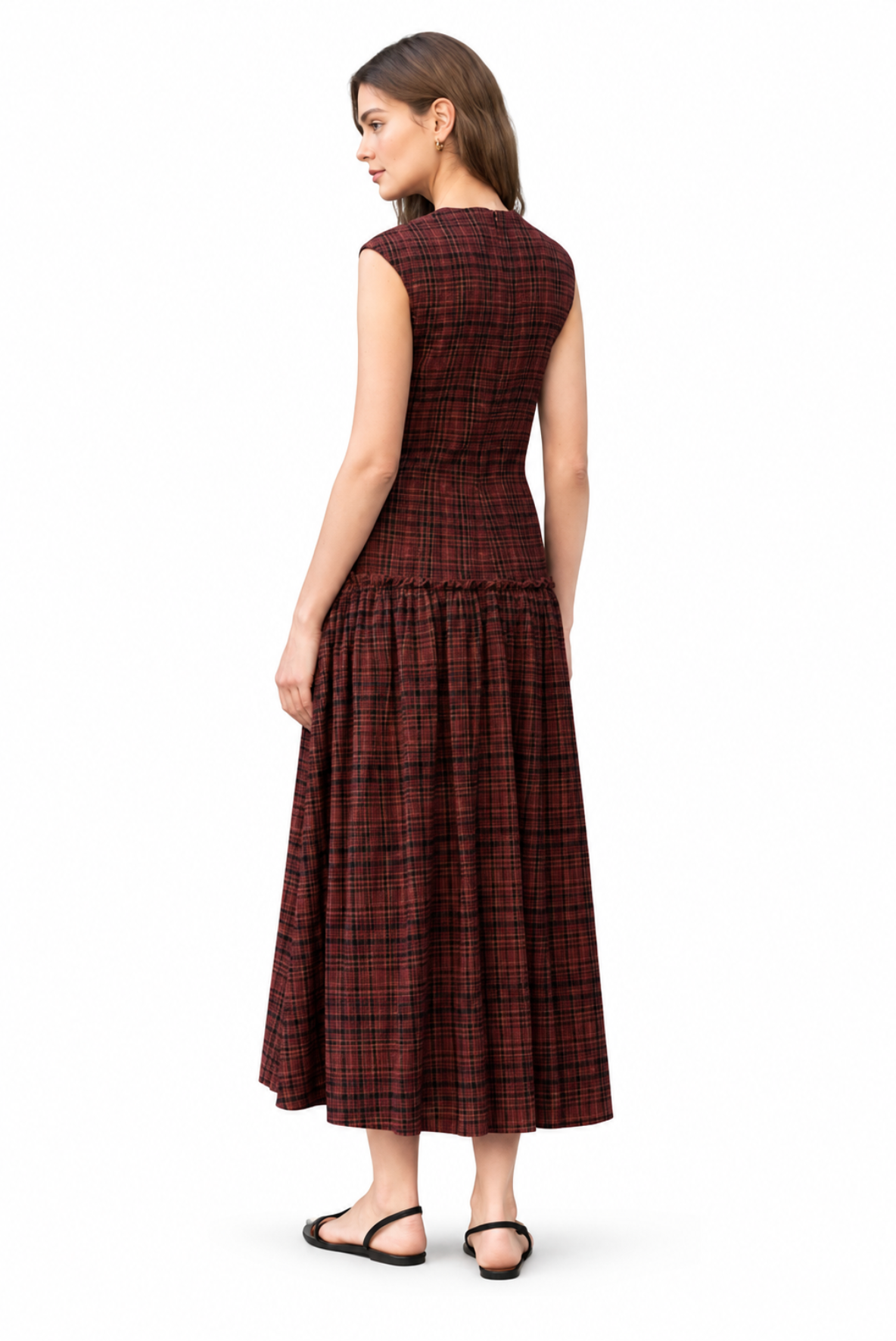 Smocked Bodice Plaid Midi Dress