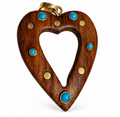 Turquoise & Gold accented Wooden Heart Charm
