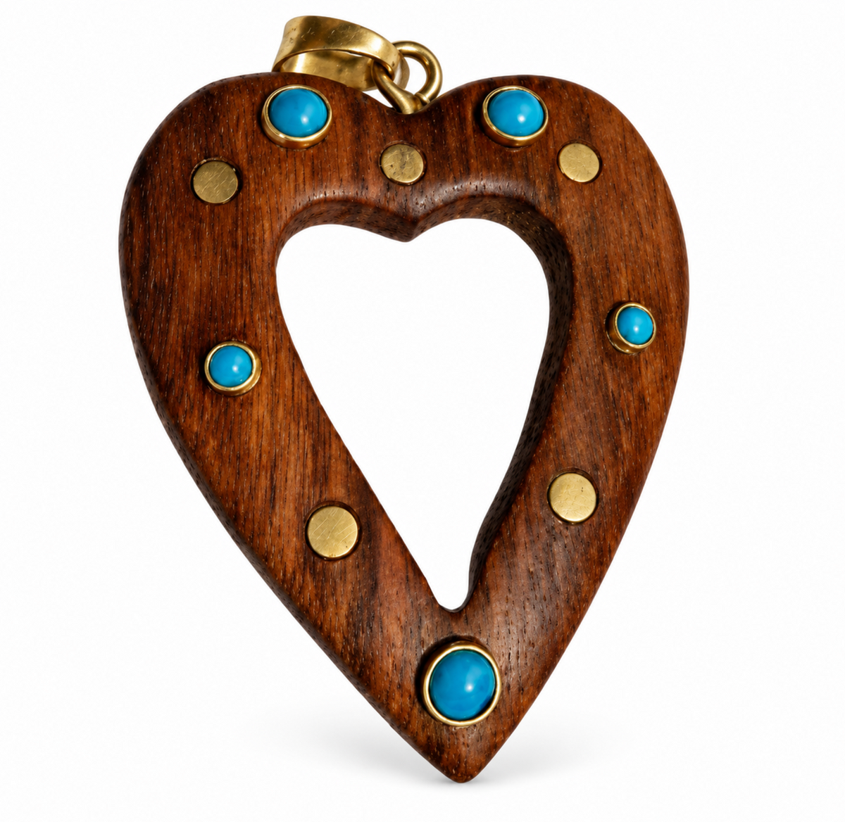 Turquoise & Gold accented Wooden Heart Charm