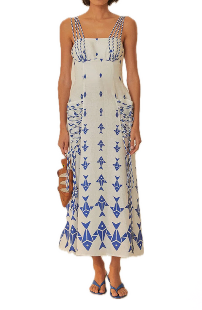 Farm Rio Off-White Graphic Fishes Euroflax™ Premium Linen Maxi Dress