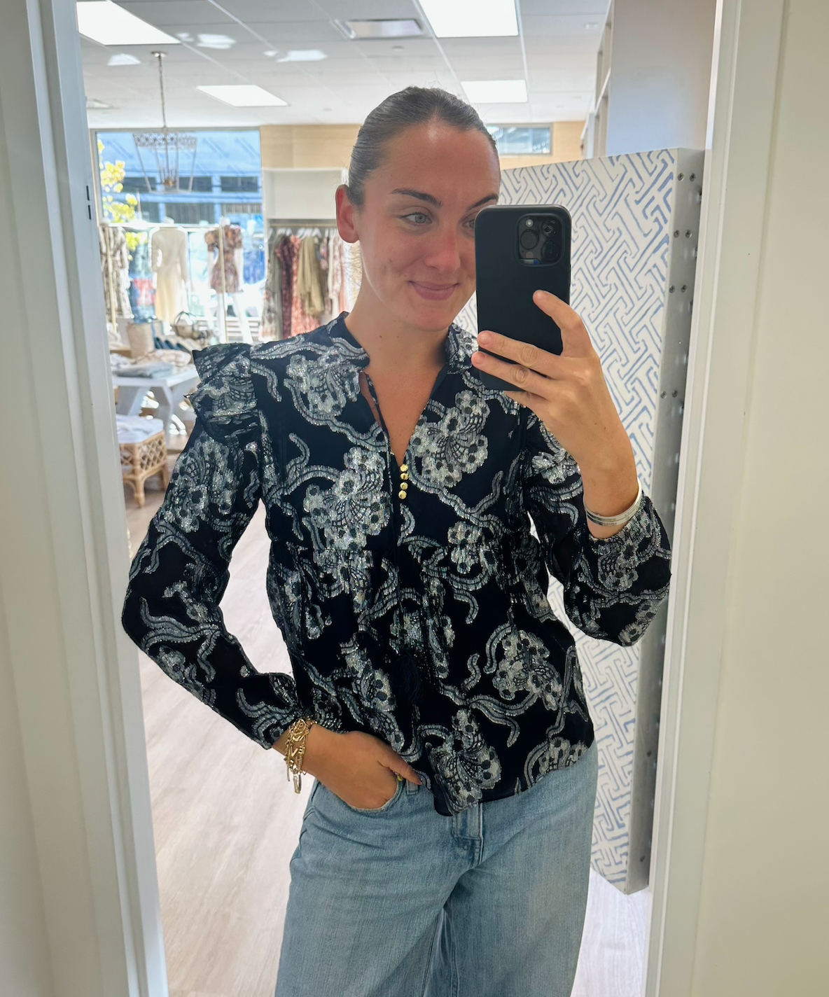 Ruffle Neck Tie Front Top - H2510N