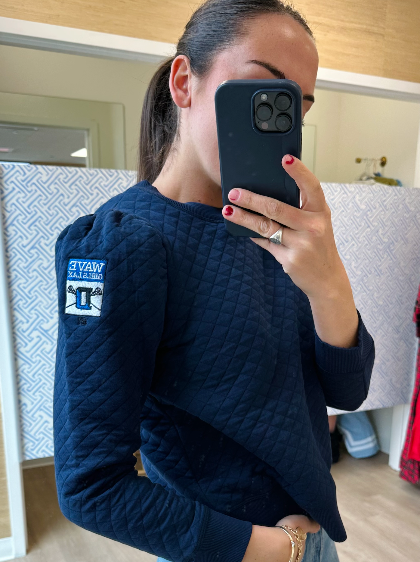 Wave Girls Lax Navy Cropped Puff Sleeve Sweatshirt