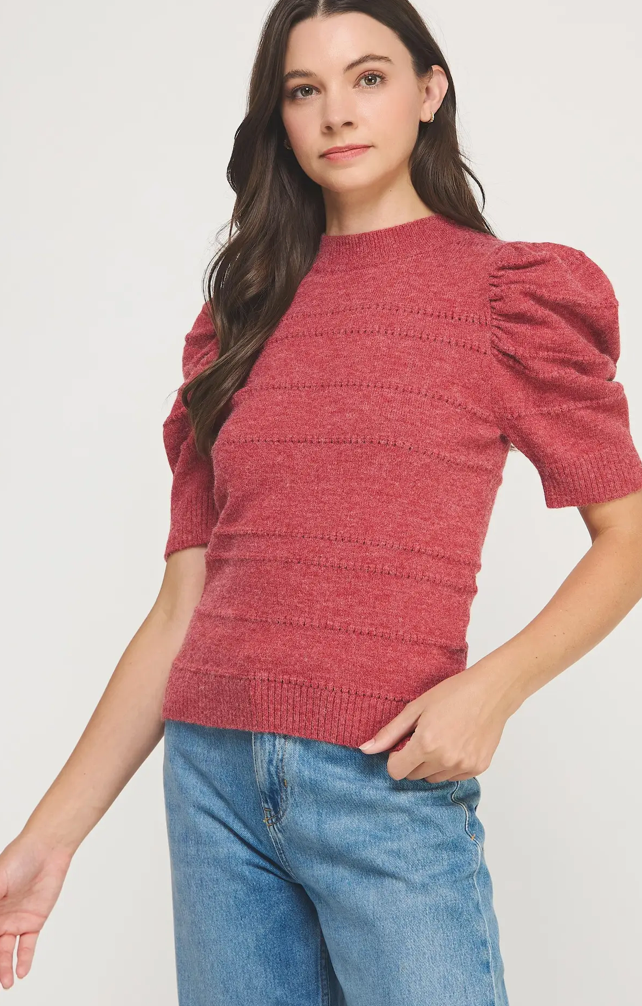 Mock Neck Puff Sleeve Sweater Top