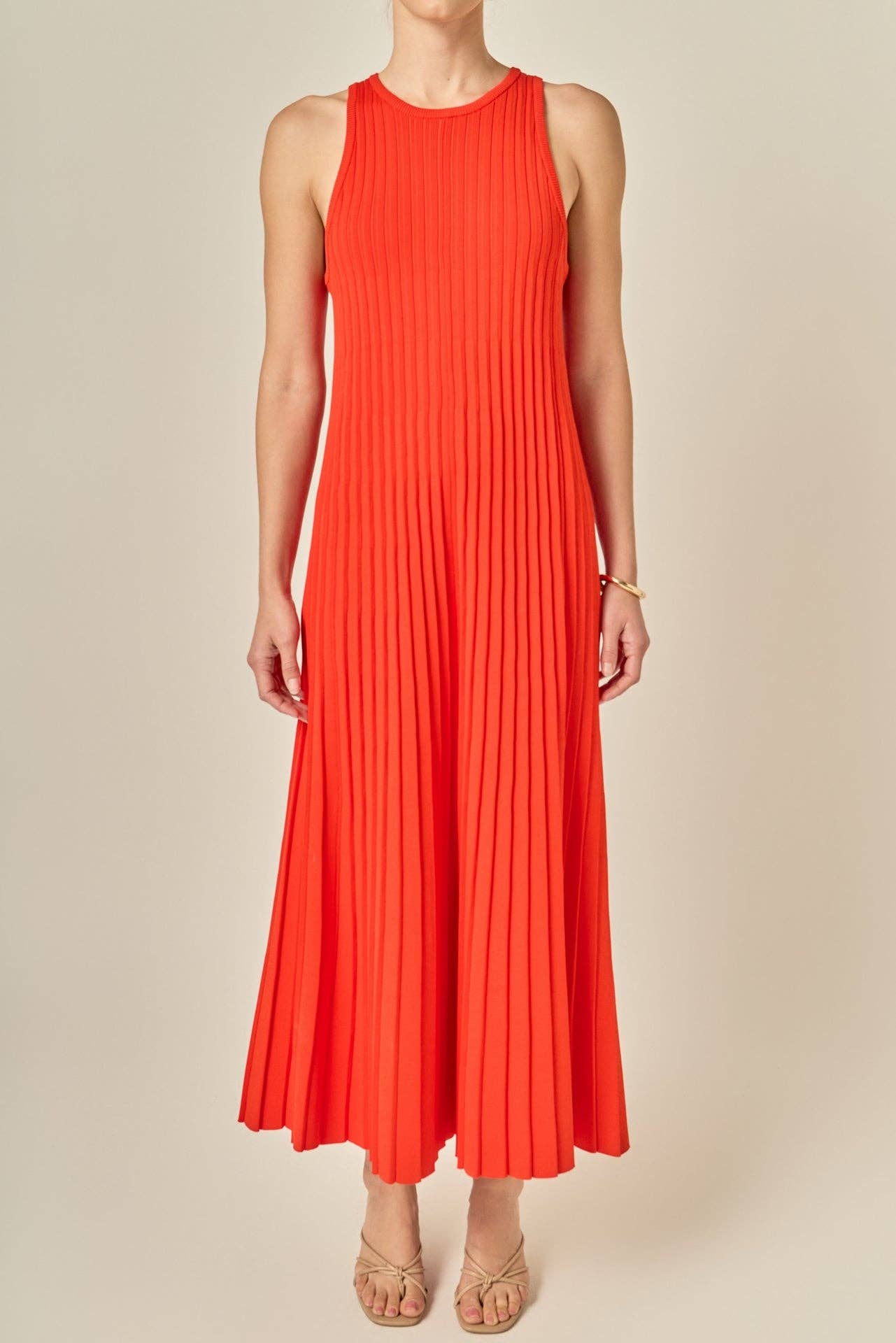 Pleated A-line Knit Midi Dress