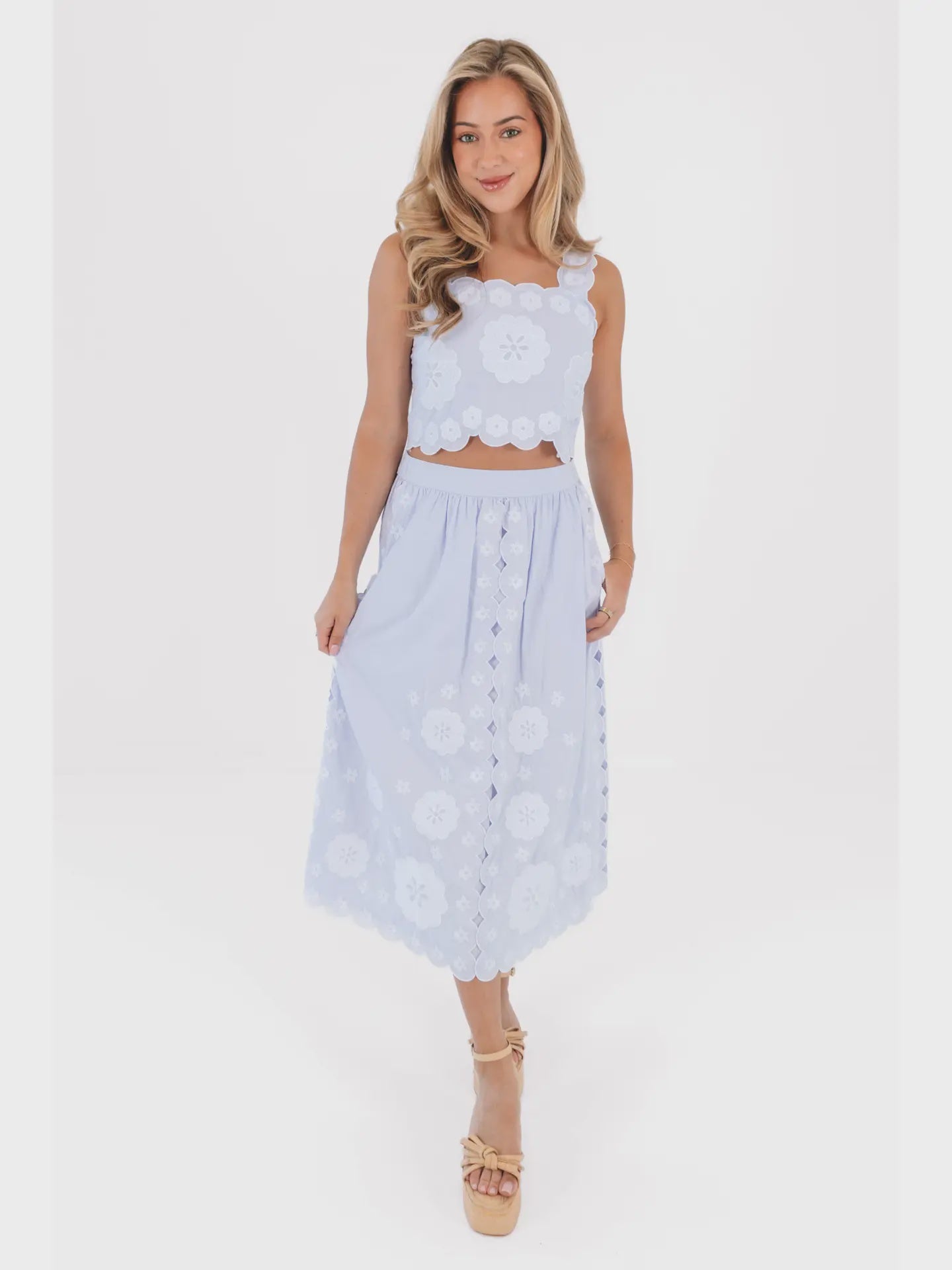 The Ember Midi Skirt Set - Blue & White