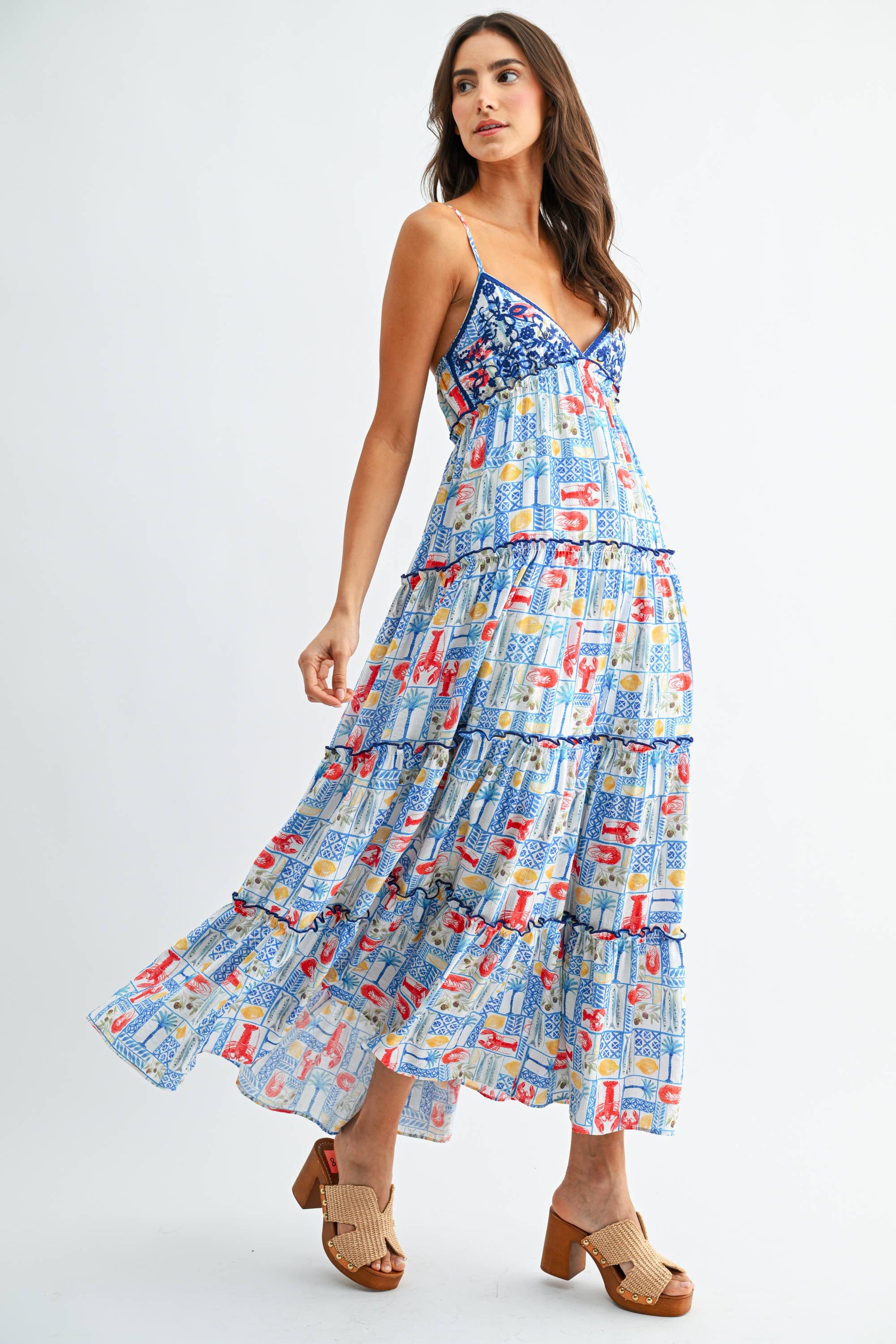 Tiered Maxi Dress with Mediterranean Tile Print