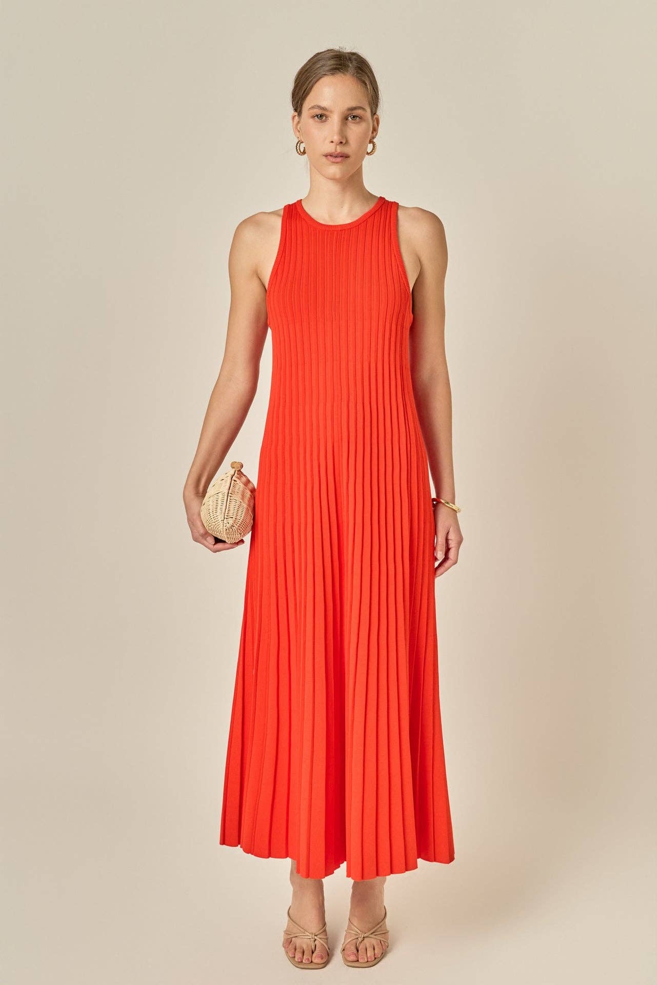 Pleated A-line Knit Midi Dress