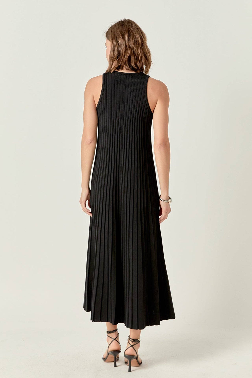 Pleated A-line Knit Midi Dress