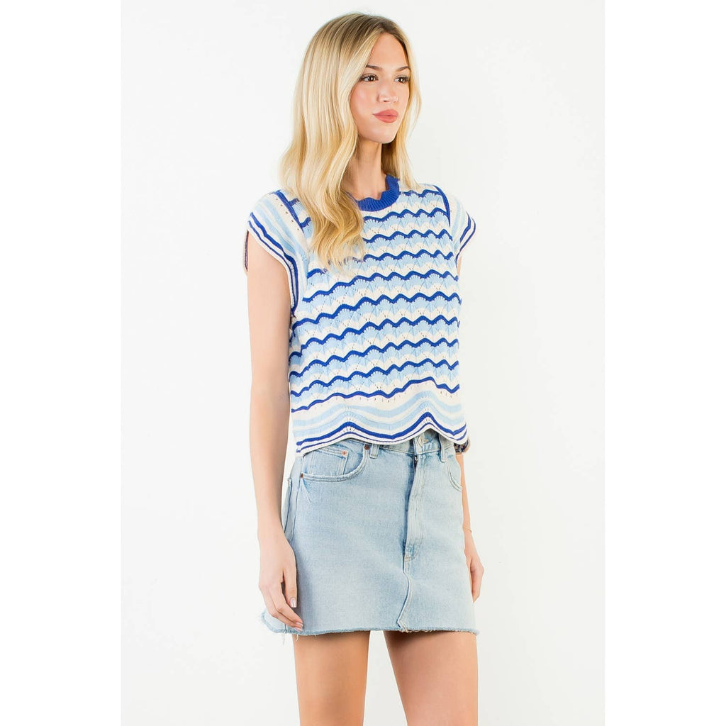 Short Sleeve Striped Pattern Knit Top