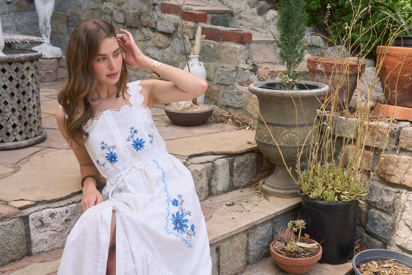 Scalloped Embroidered Midi Dress