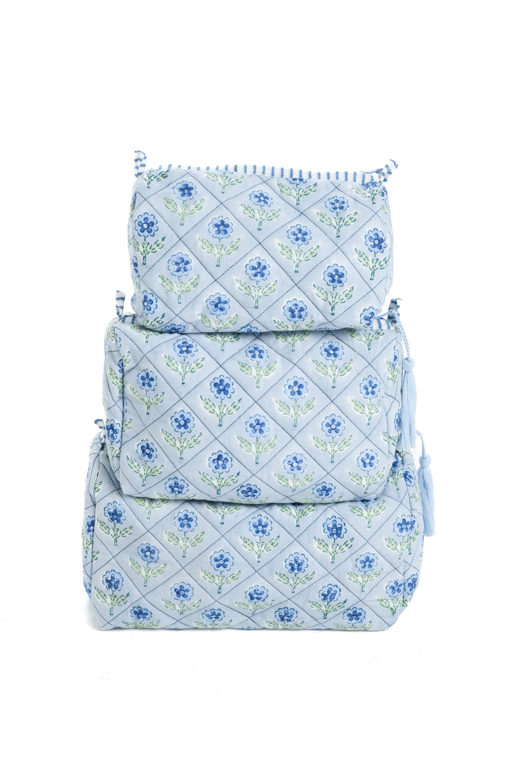 Mona Block Print Makeup Bag in Blue