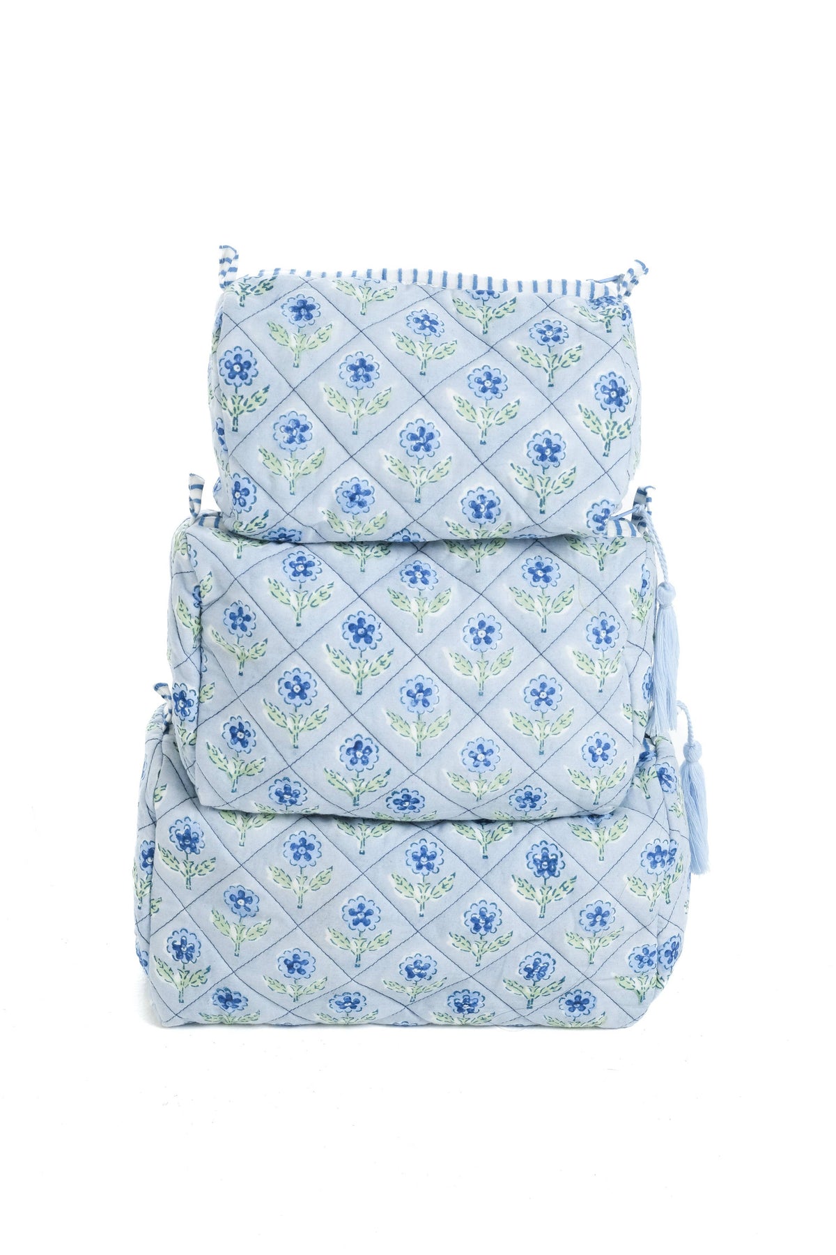 Mona Block Print Makeup Bag in Blue