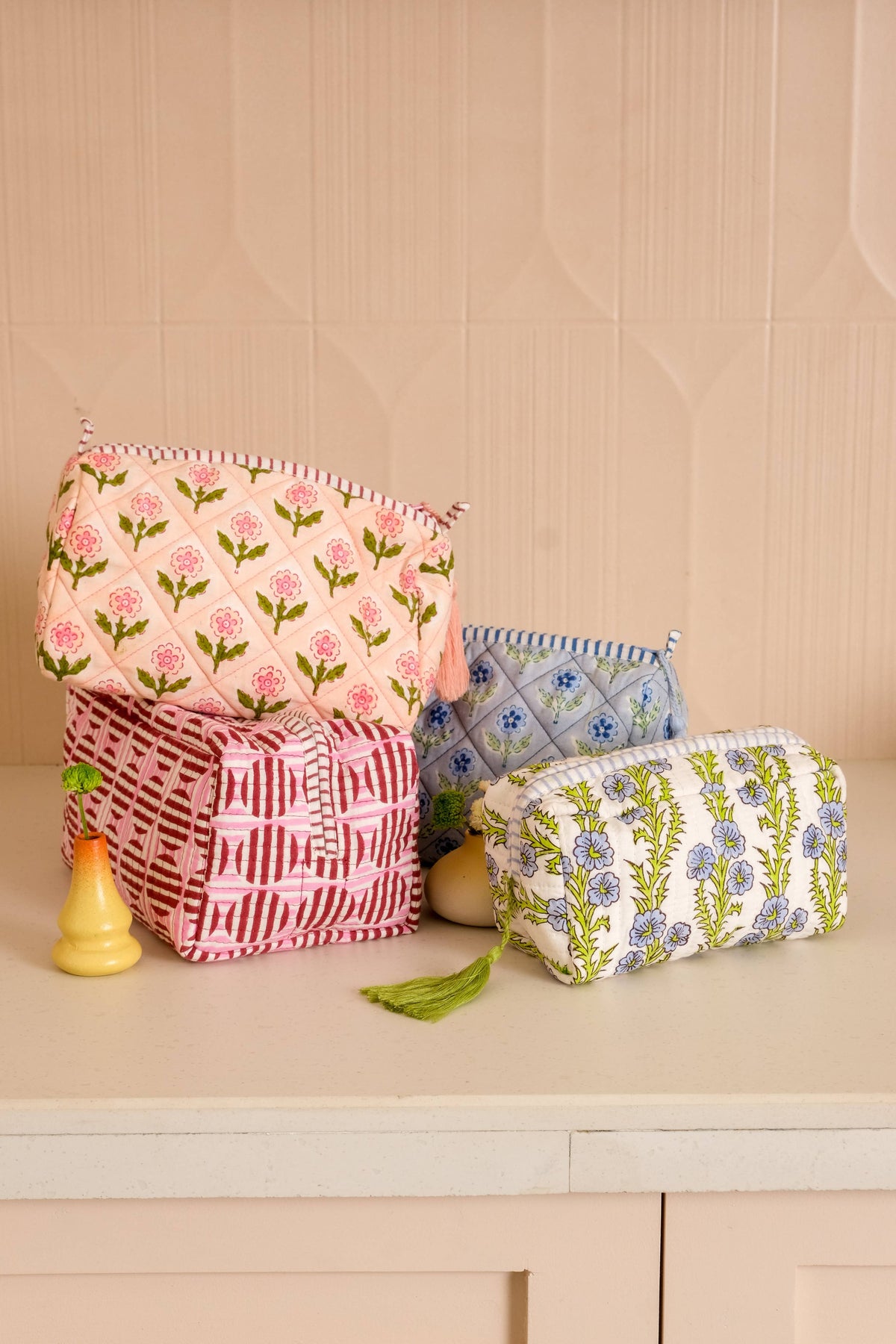 Mona Block Print Makeup Bag in Blue