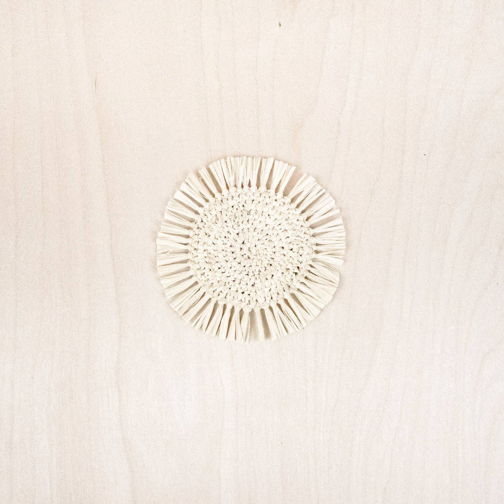 Natural Raffia Round Crochet Coasters with Fringe, set of 4 | LIKHÂ