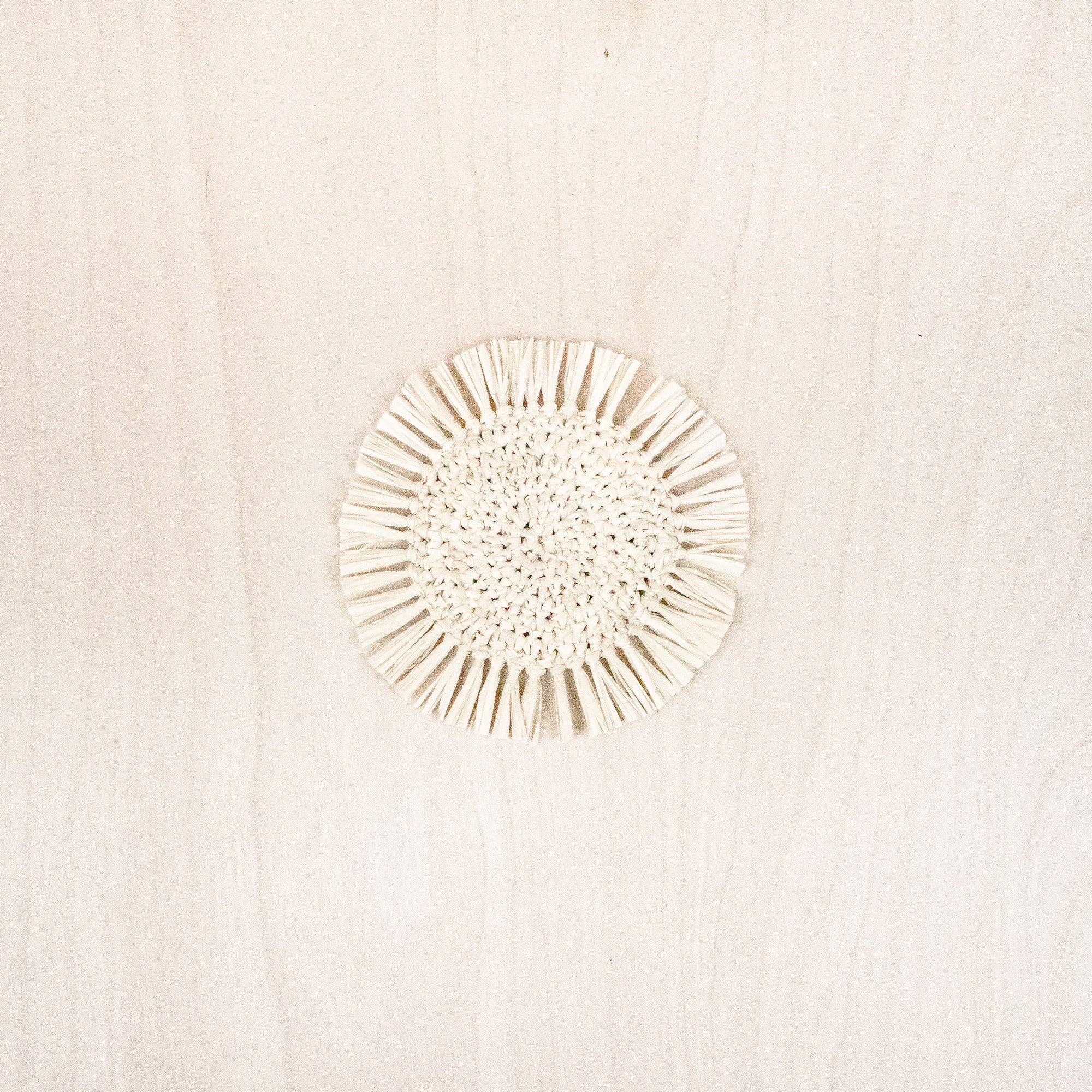 Natural Raffia Round Crochet Coasters with Fringe, set of 4 | LIKHÂ