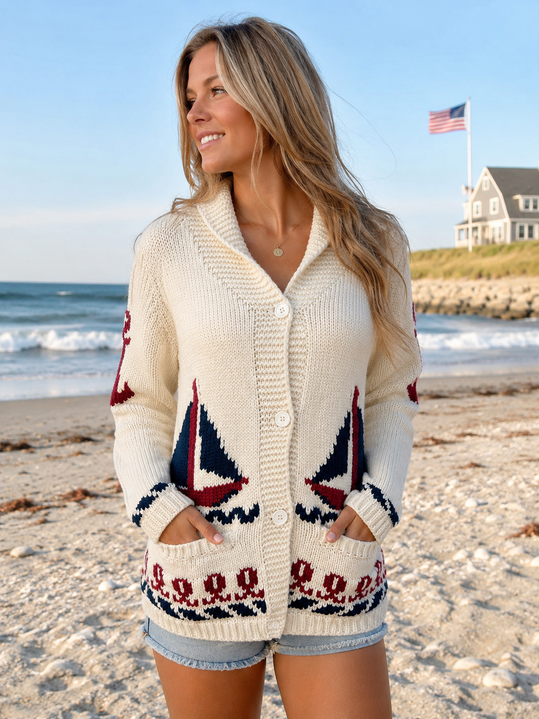 Sailboat & 1776 Flag Varsity Cardigan