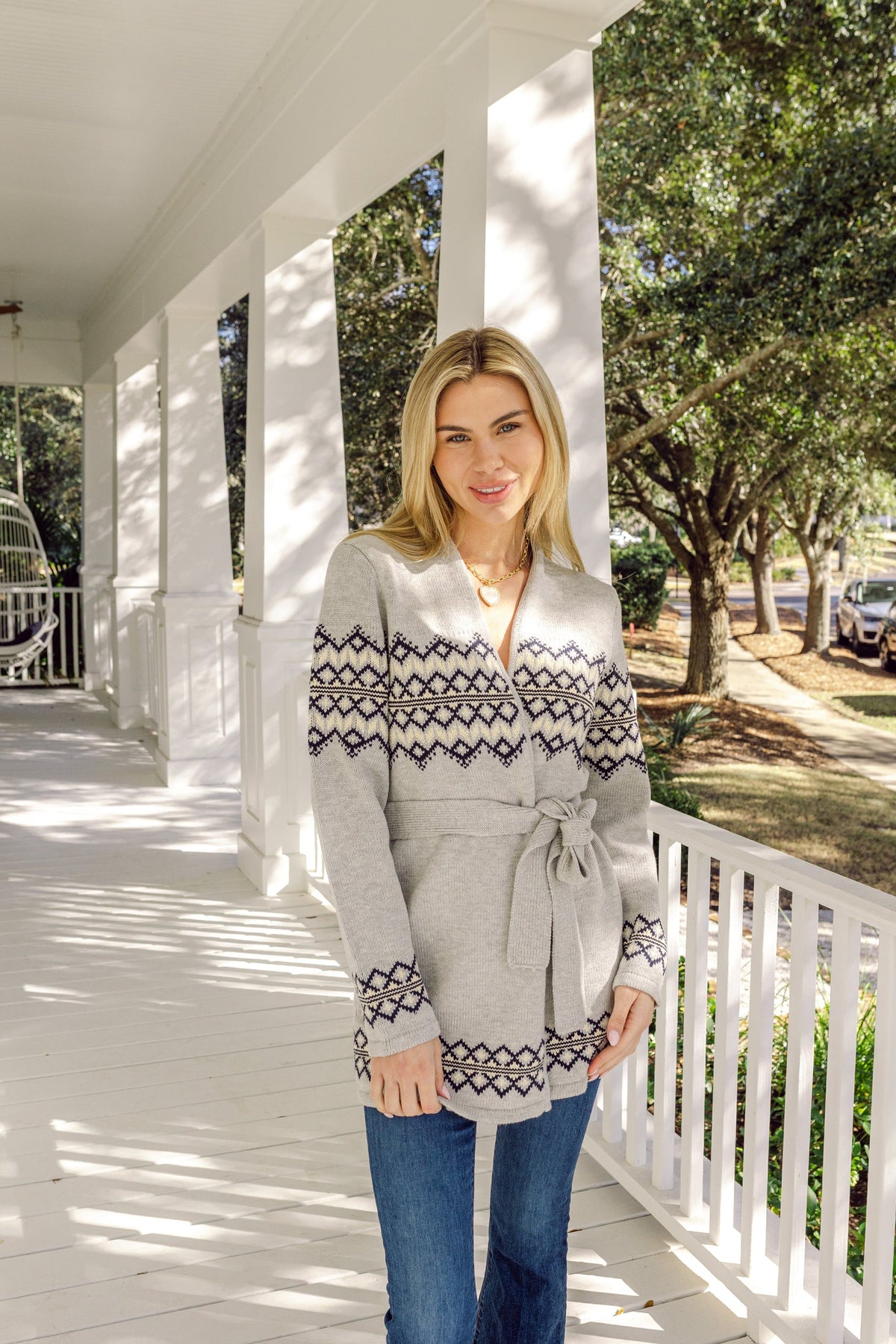 Grey Fair Isle Wrap Cardigan