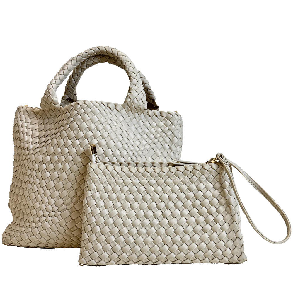 Lily Woven Neoprene Tote with pouch in Ecru