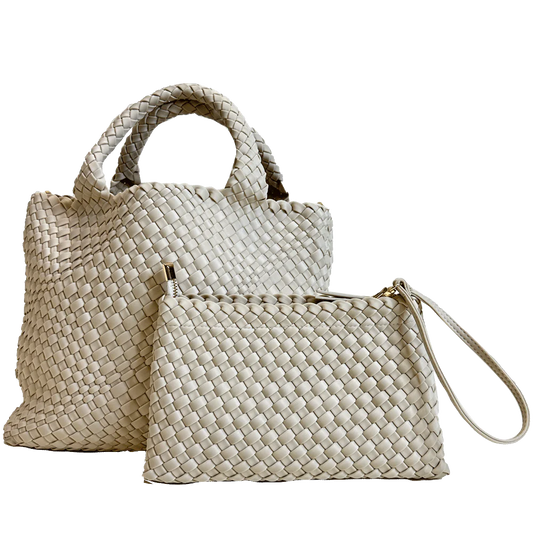 Lily Woven Neoprene Tote with pouch in Ecru