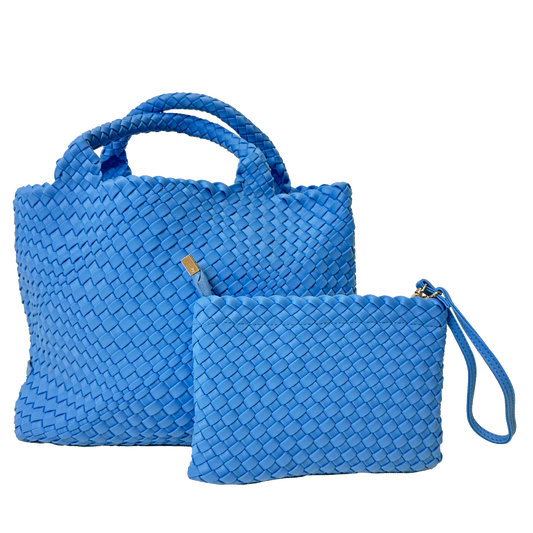 Lily Woven Neoprene Tote with pouch in Sky Blue