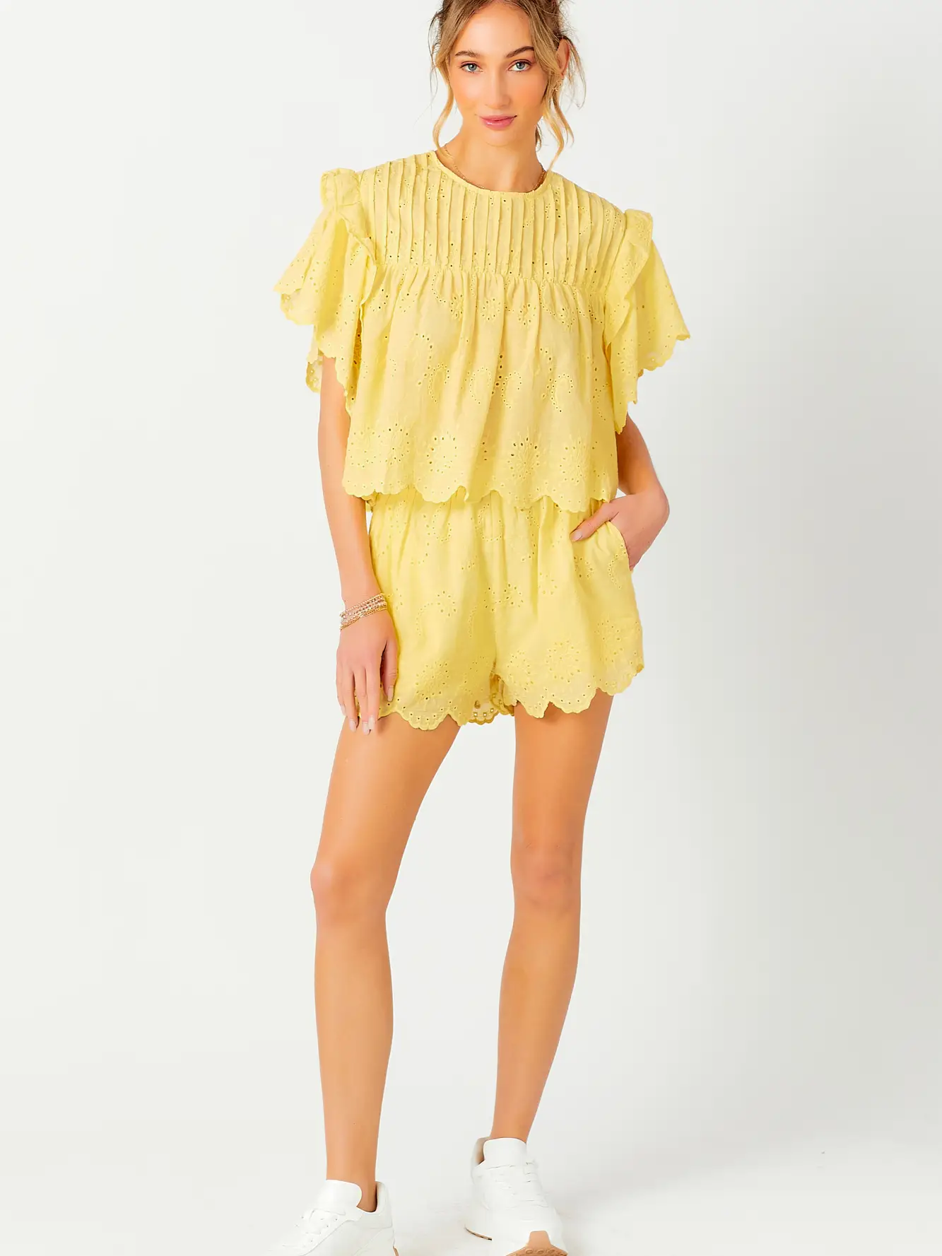 Ruffled Sleeve Boxy Top and Shorts Set