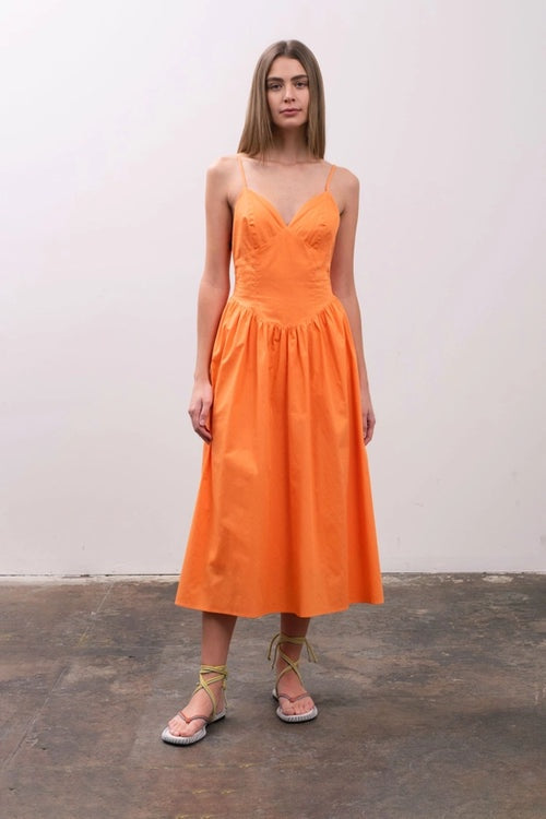 V-Neck Spagetti Strap Midi Dress