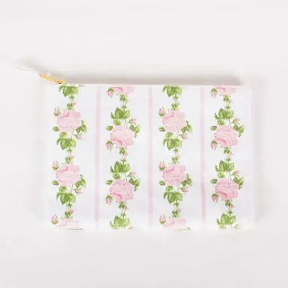 Pink Rose Vine Terry Flat Pouch - Large