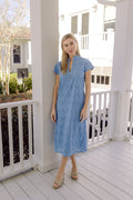 Blue Shell Eyelet Button Front Midi Tunic