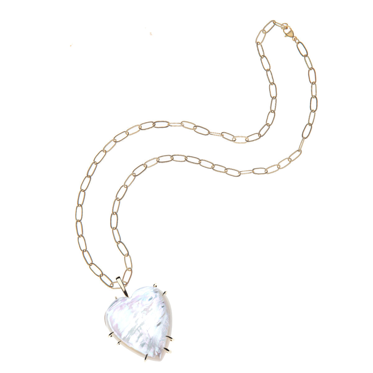 LOVE Carry Your Heart Pendant in Mother of Pearl 18" Drawn Link Chain