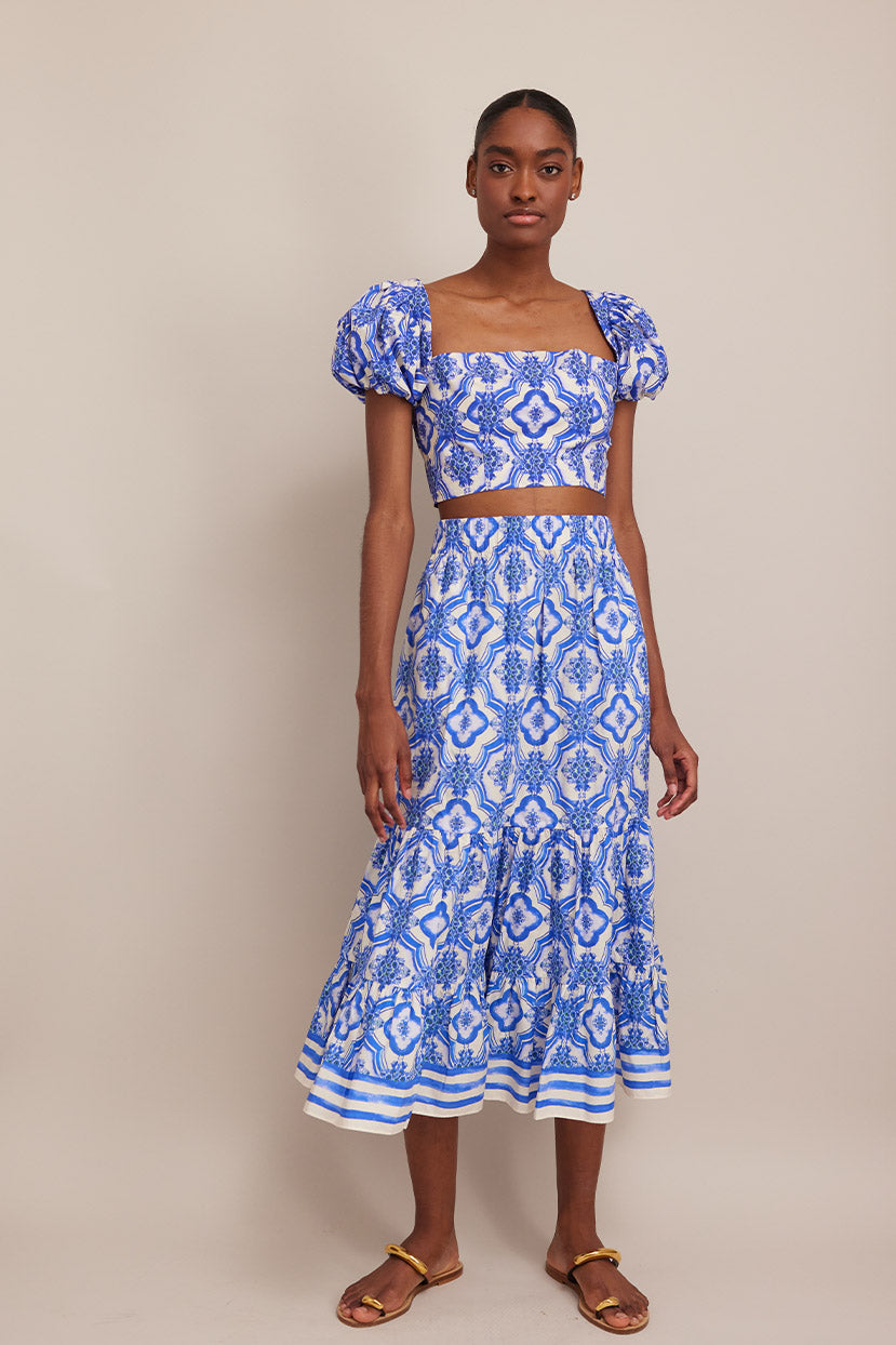 Cara Cara Chase Skirt in Belle Tile Blue  *final sale*