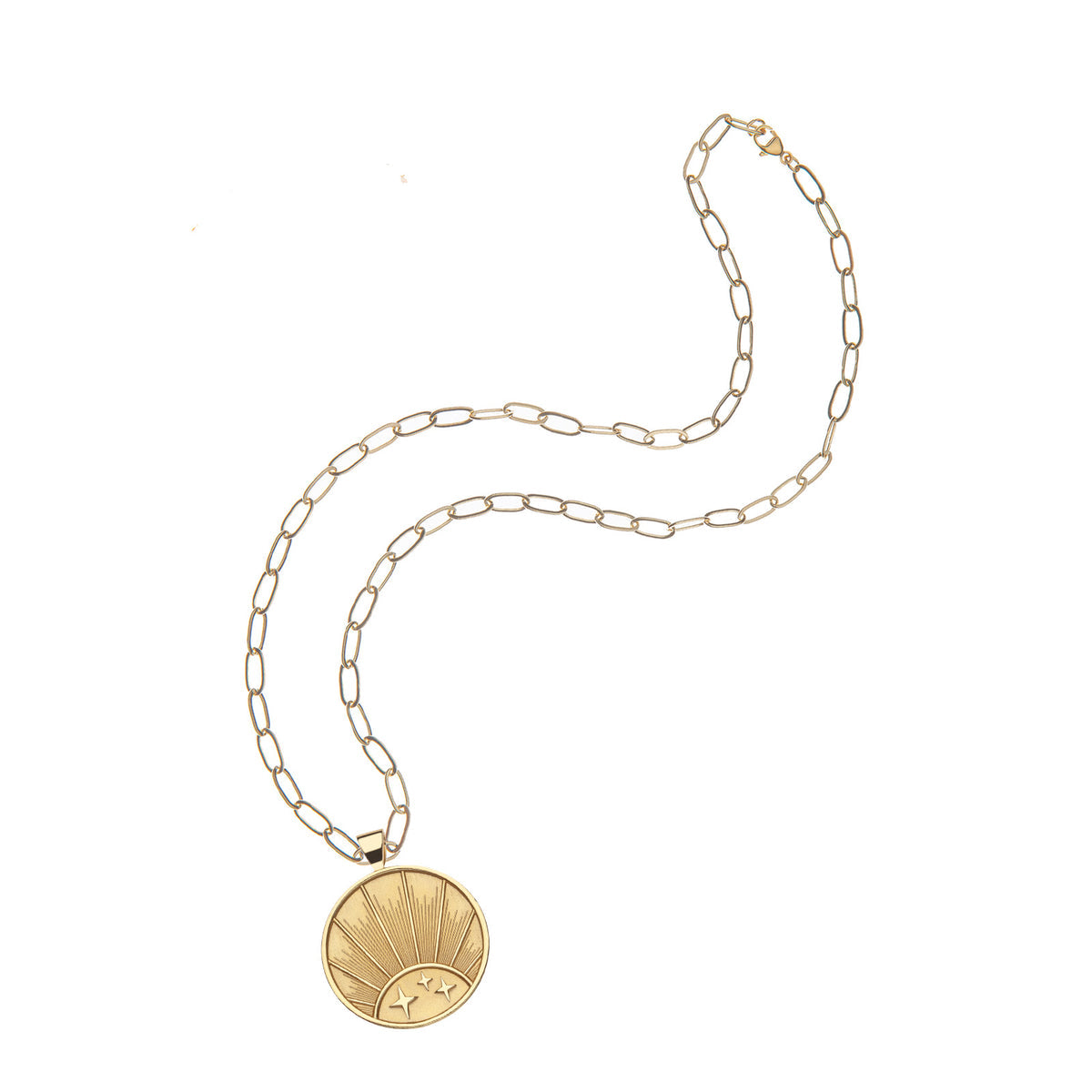 STRONG JW Original Pendant Coin (Rising Sun) Gold / 18" Drawn Link Chain