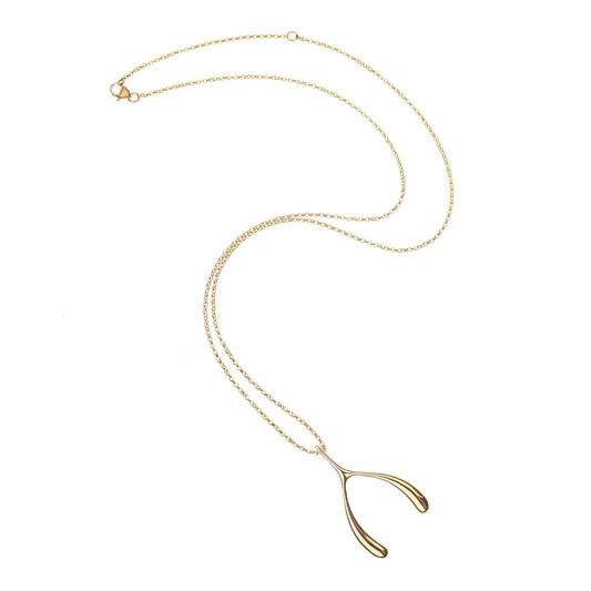 LUCKY Gold Wishbone Pendant - 18-20" Adjustable Delicate Chain