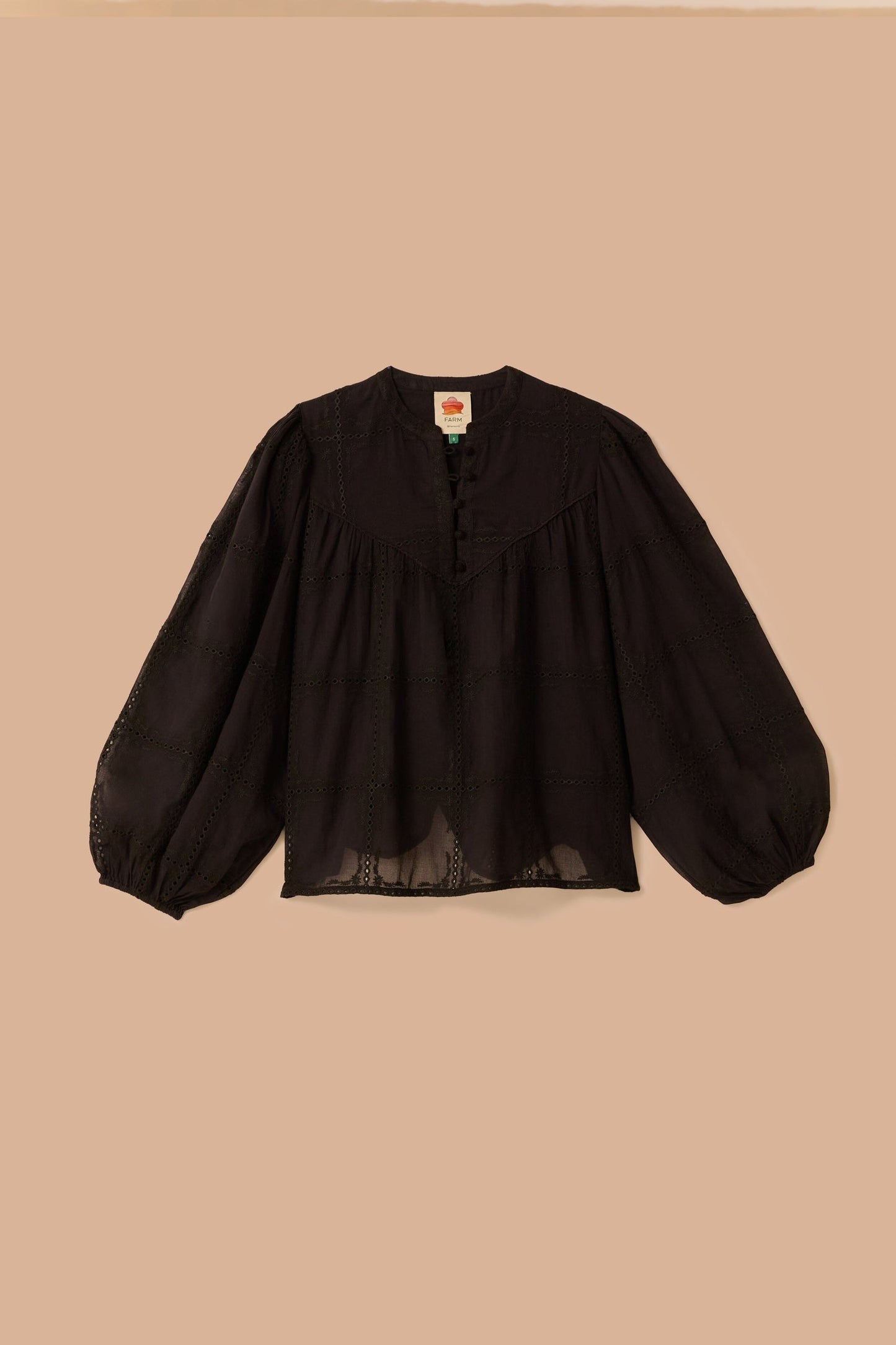 Farm Rio Black Scallops Long Sleeve Blouse