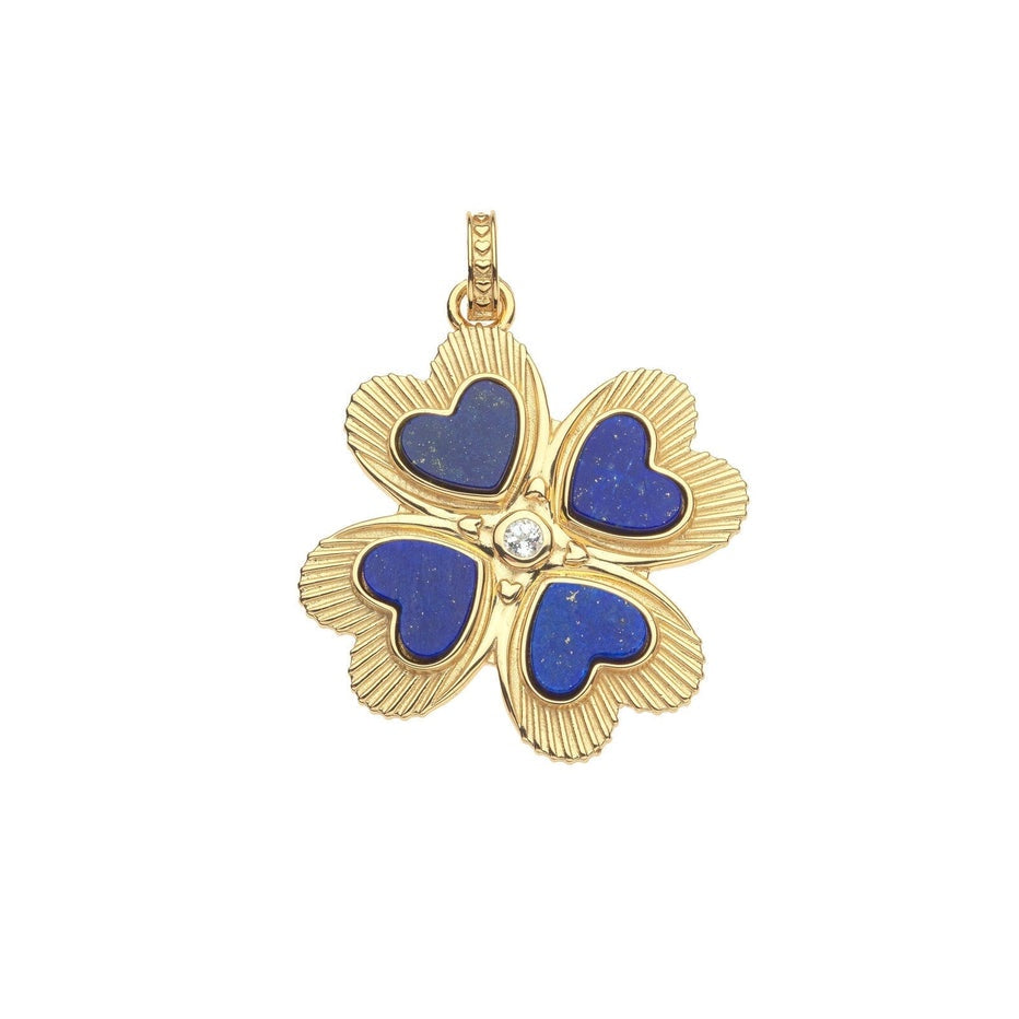 Lucky in Love Clover Pendant with Lapis - 18" Drawn Link Chain