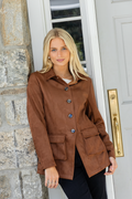 Camel Suede Button Front Jacket